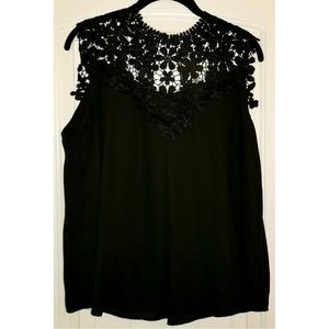 Boho Lace Black Chiffon Sleeveless Blouse XL NWOT